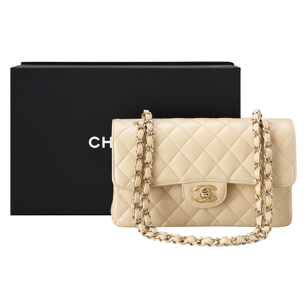 CHANEL(USED)샤넬 캐비어 클래식 스몰 플랩백 베이지