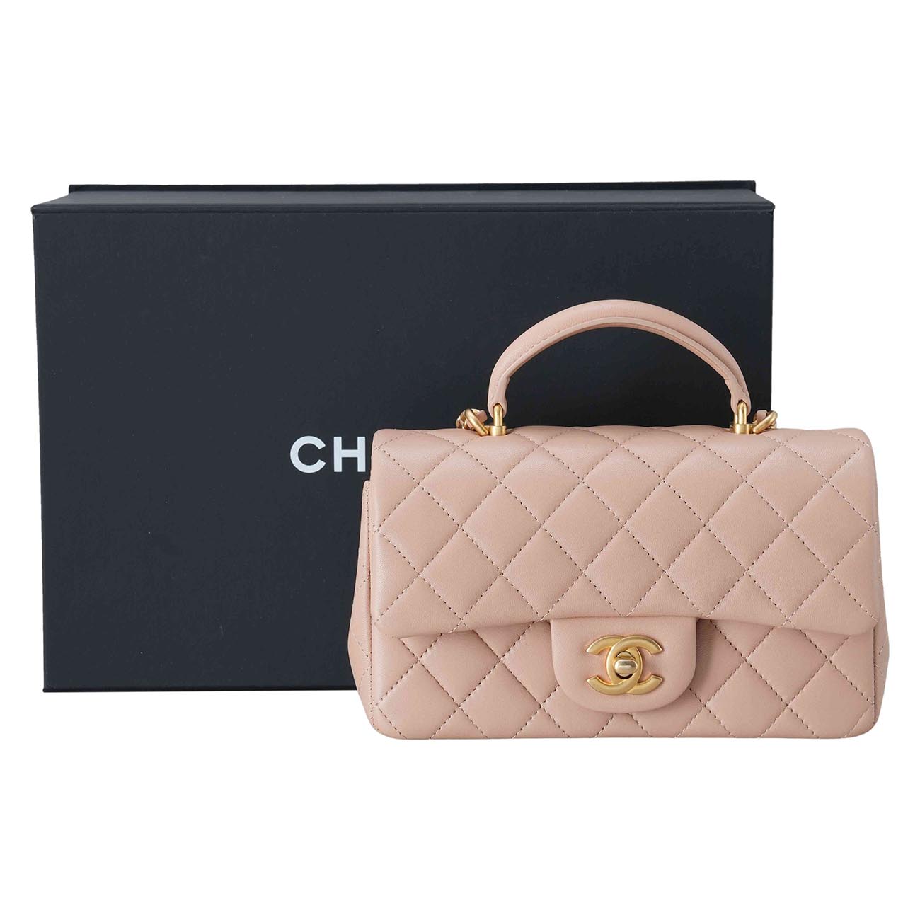 CHANEL(USED)샤넬 램스킨 클래식 뉴미니 탑핸들
