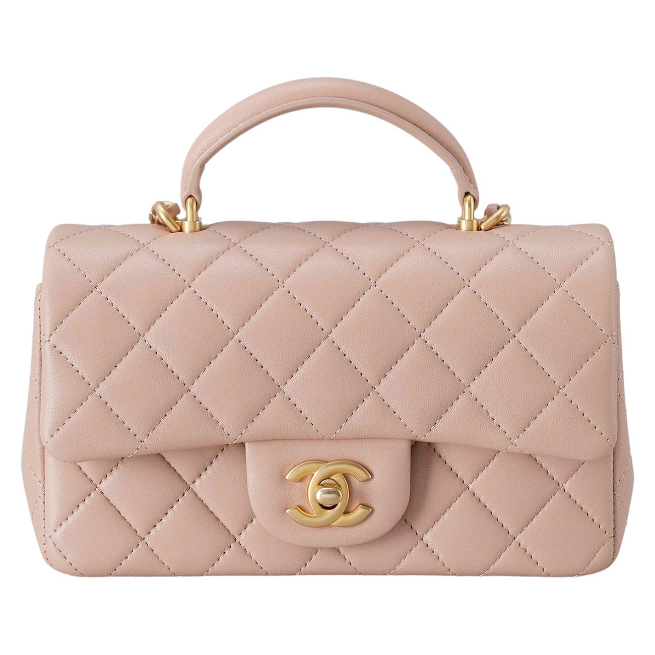 CHANEL(USED)샤넬 램스킨 클래식 뉴미니 탑핸들