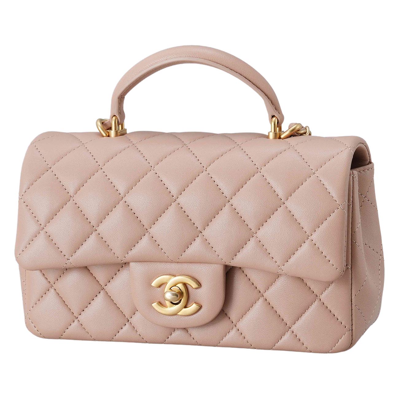 CHANEL(USED)샤넬 램스킨 클래식 뉴미니 탑핸들