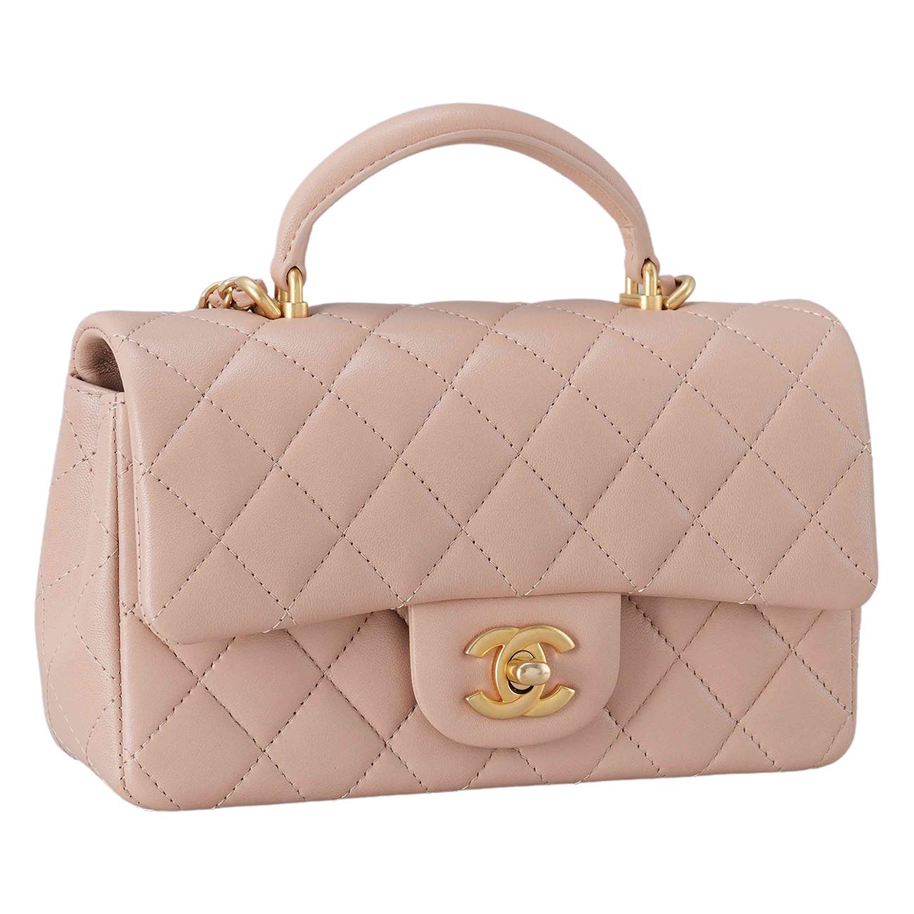 CHANEL(USED)샤넬 램스킨 클래식 뉴미니 탑핸들