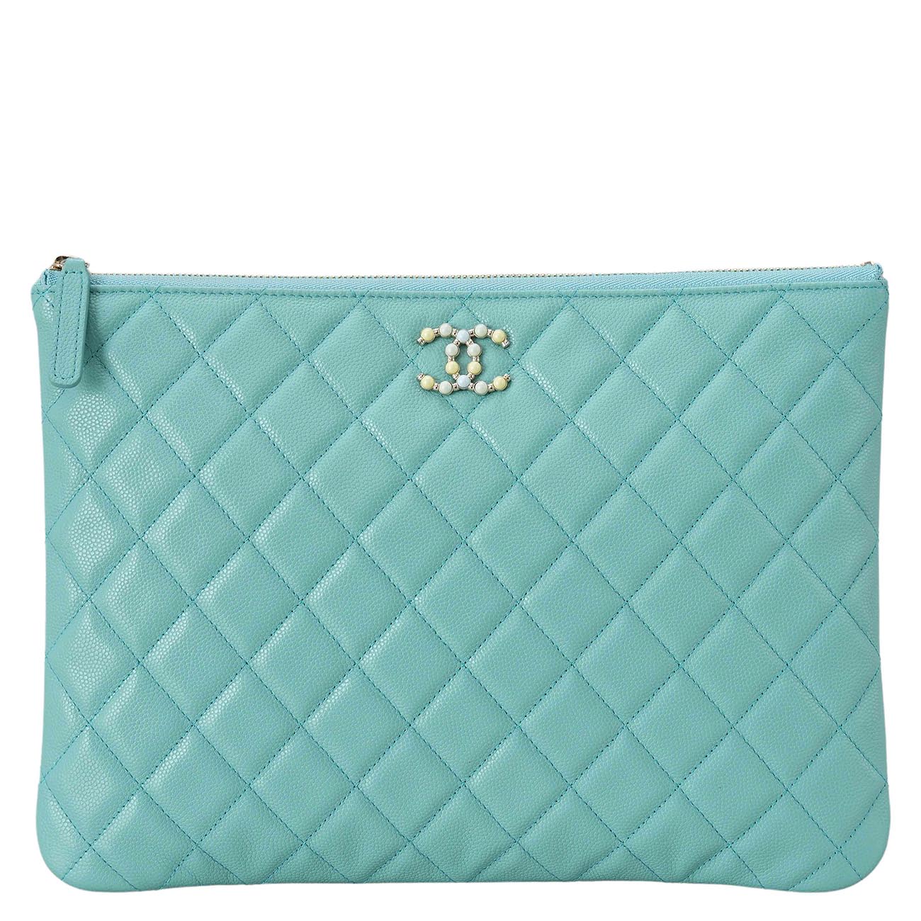 CHANEL(USED)샤넬 시즌 캐비어 진주 CC로고 뉴미듐 클러치