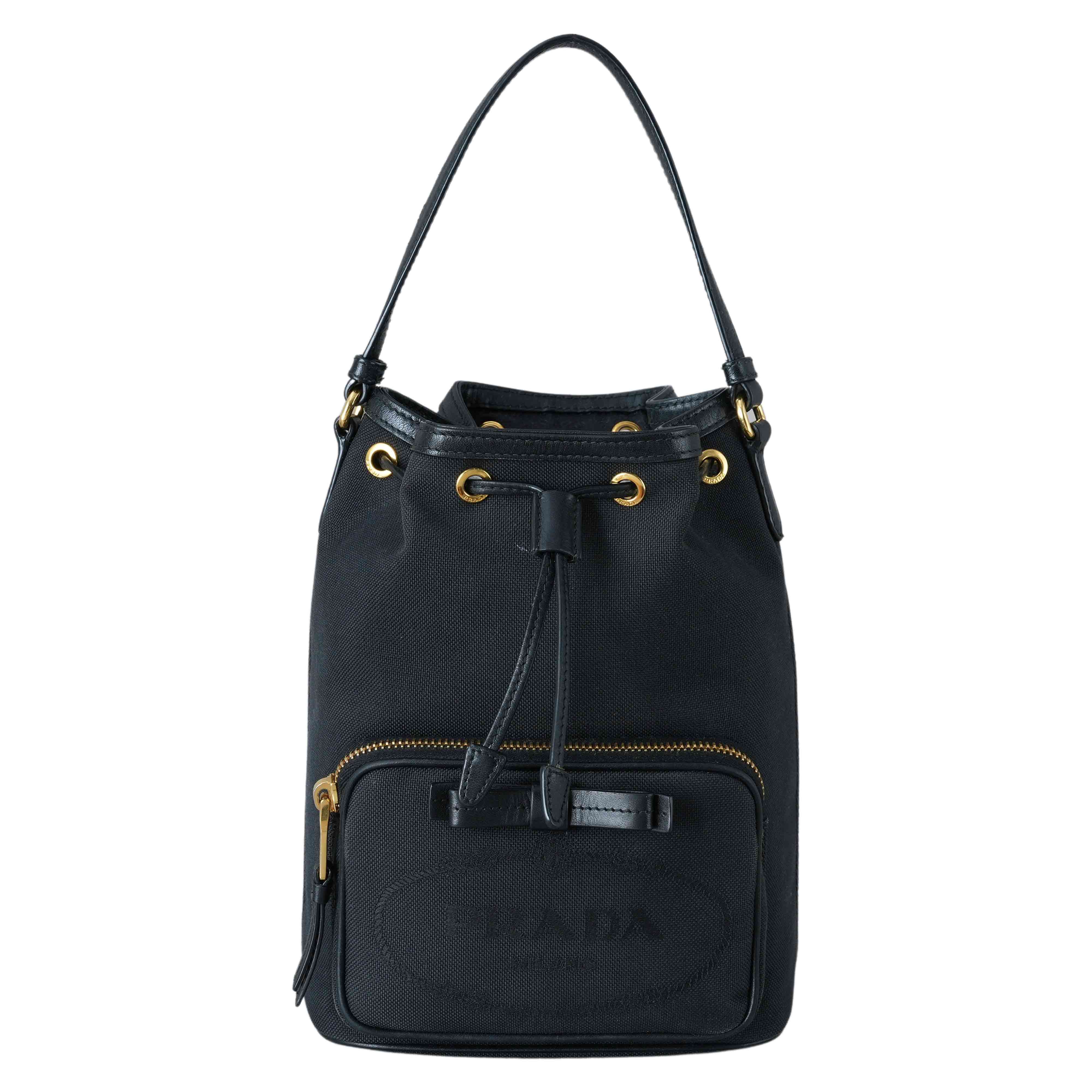 PRADA(USED)프라다 1BH038 블랙 레더 버킷백