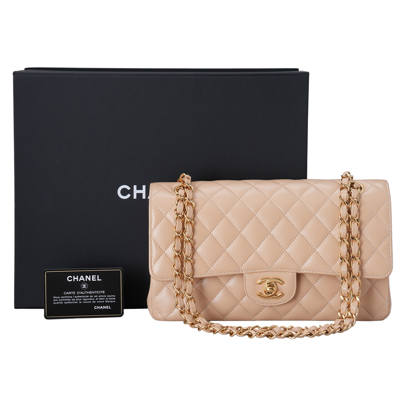 CHANEL(USED)샤넬 캐비어 클래식 베이지 미듐