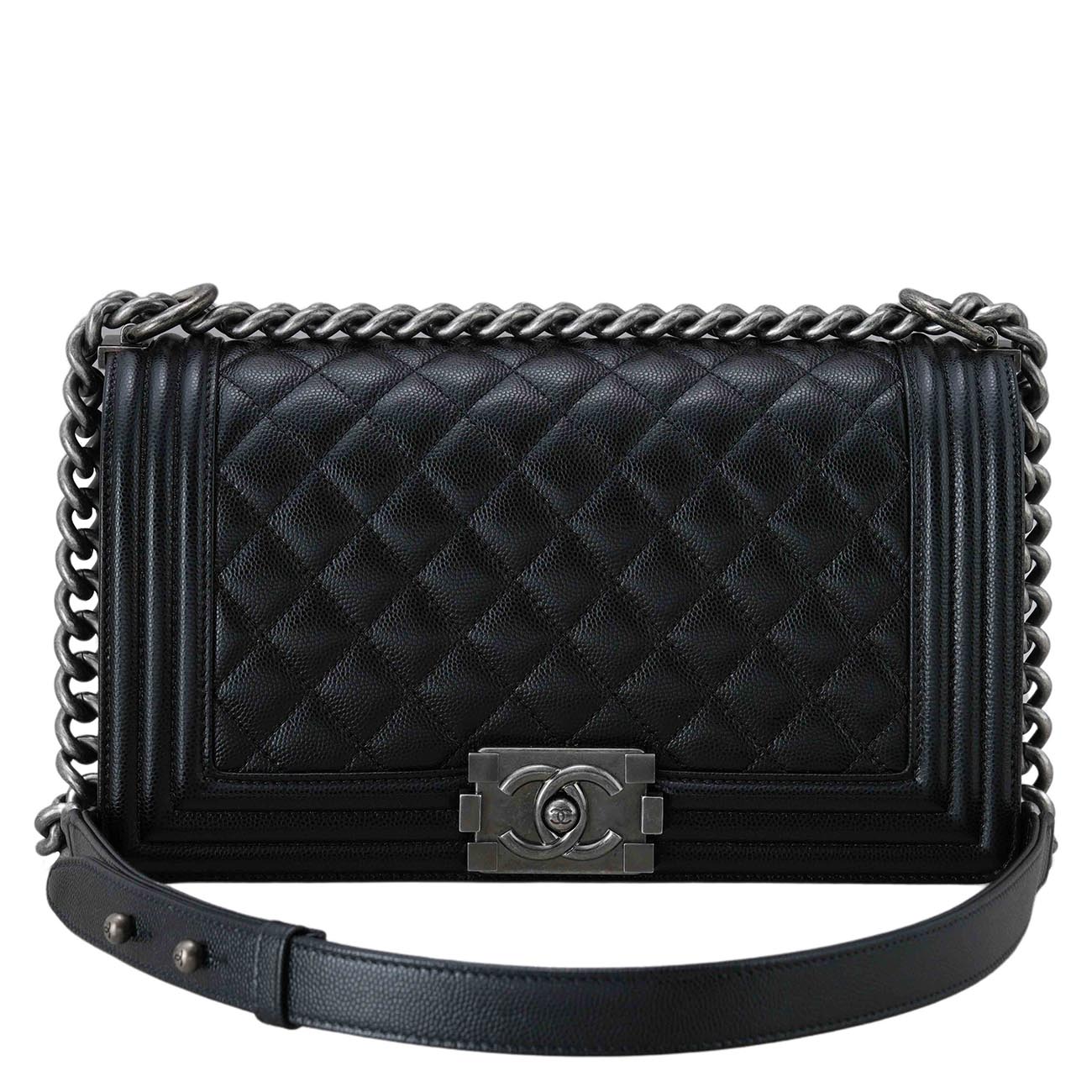 CHANEL(USED)샤넬 보이샤넬 캐비어 미듐 은장