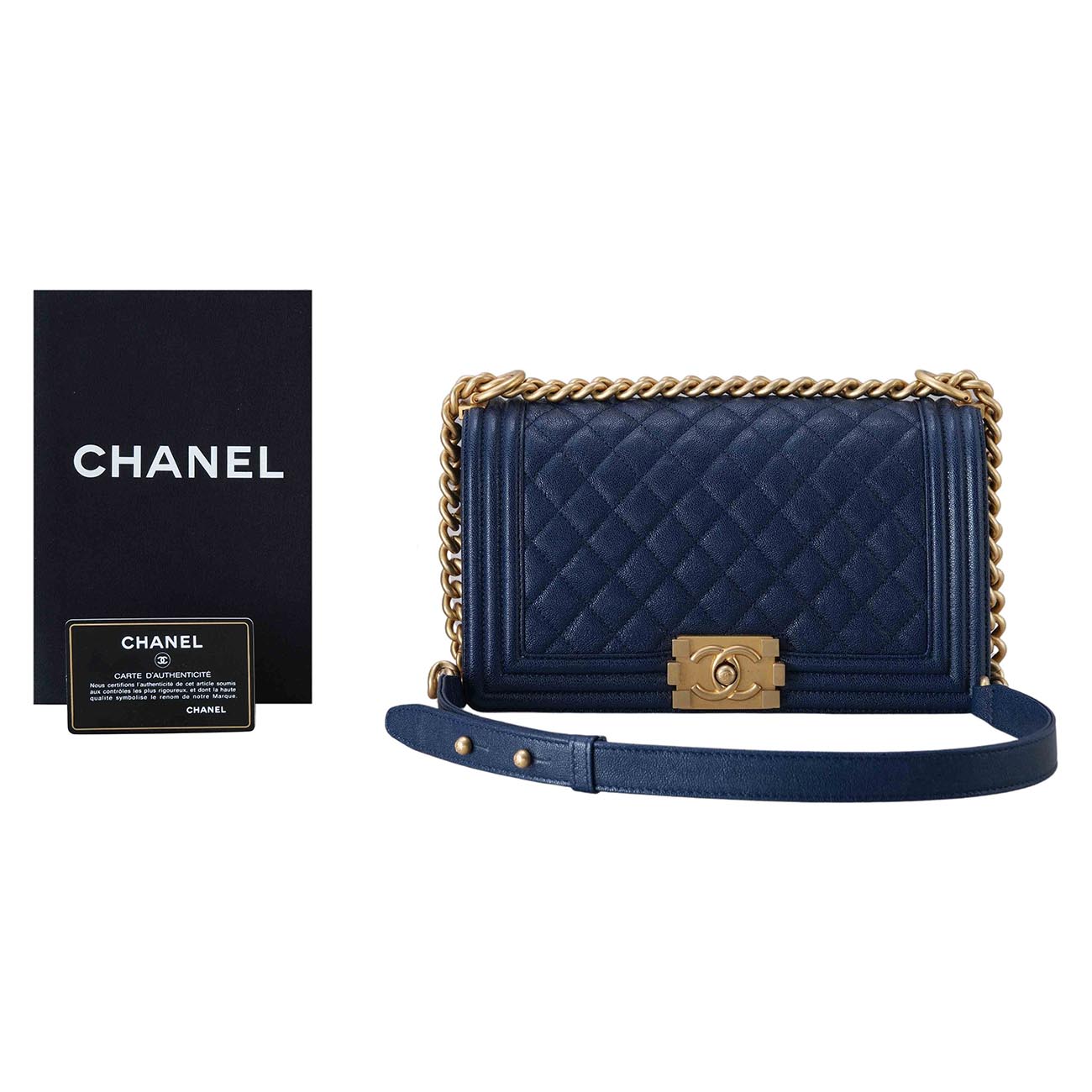 CHANEL(USED)샤넬 보이샤넬 캐비어 미듐 금장