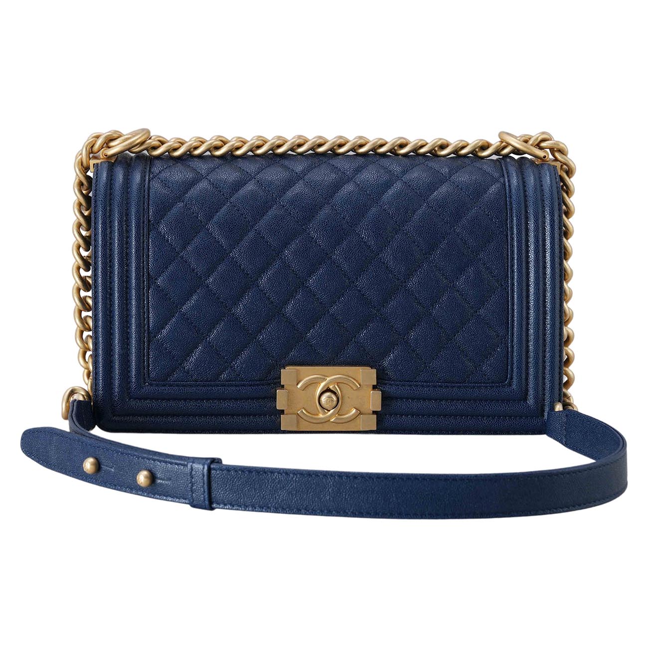 CHANEL(USED)샤넬 보이샤넬 캐비어 미듐 금장