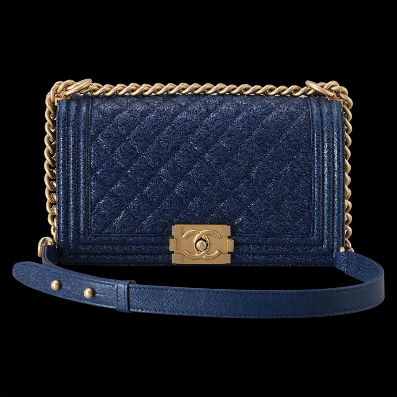 CHANEL(USED)샤넬 보이샤넬 캐비어 미듐 금장