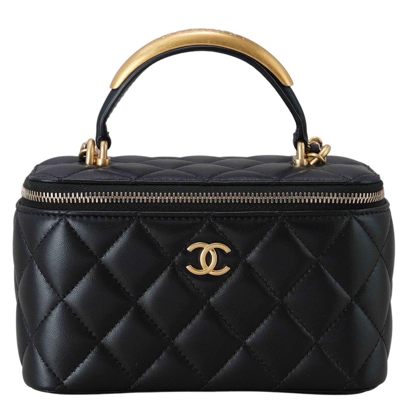 CHANEL(USED)샤넬 AP2199 램스킨 탑핸들 직사각 베니티