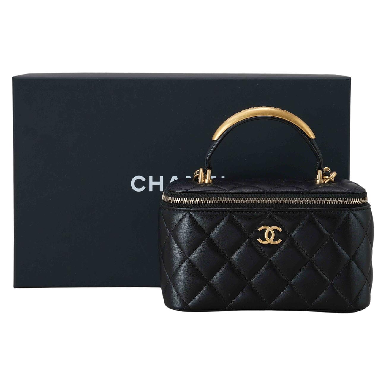 CHANEL(USED)샤넬 AP2199 램스킨 탑핸들 직사각 베니티