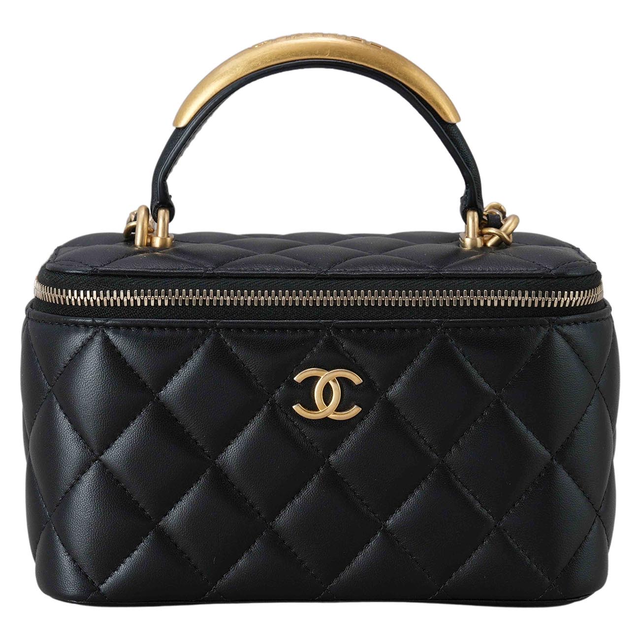 CHANEL(USED)샤넬 AP2199 램스킨 탑핸들 직사각 베니티