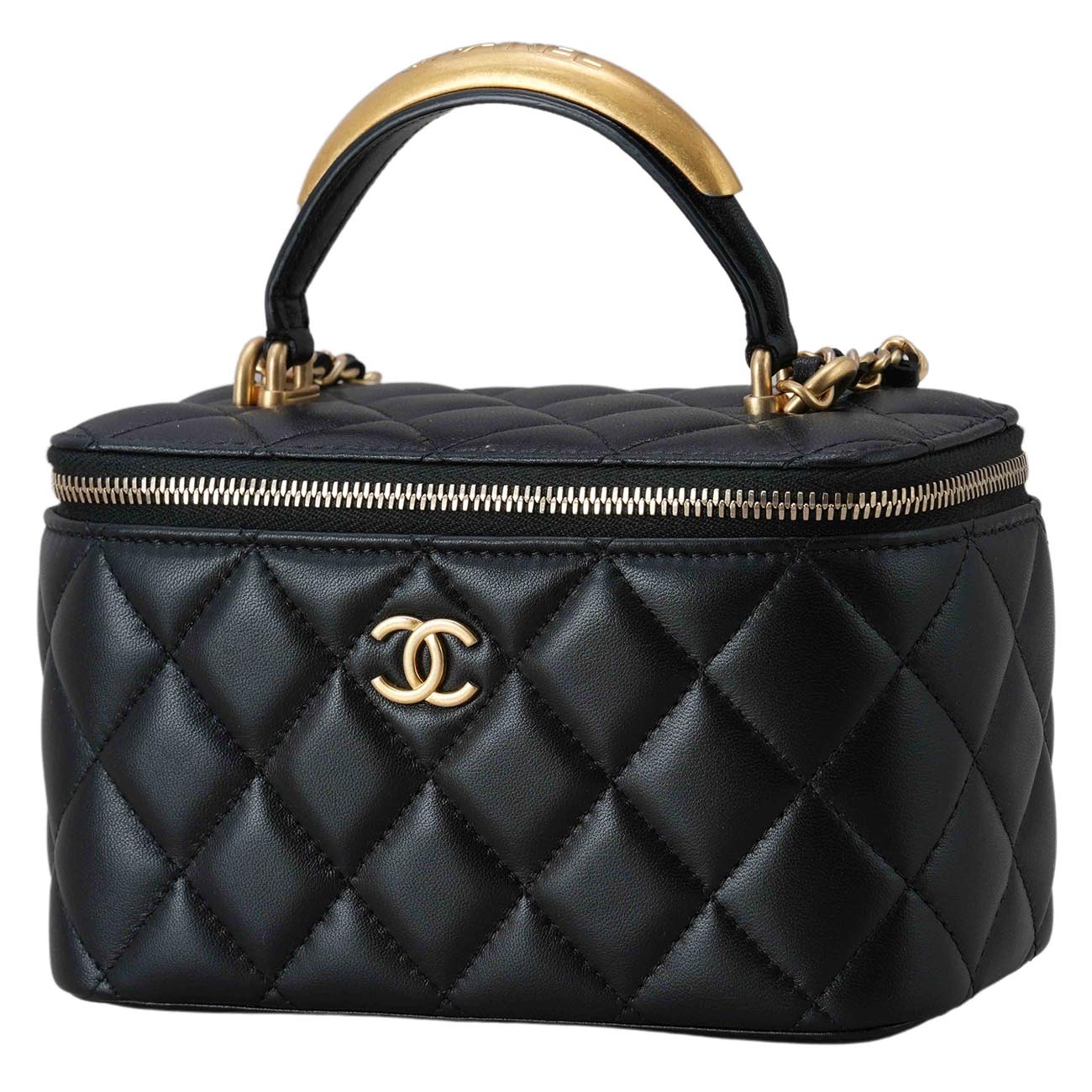 CHANEL(USED)샤넬 AP2199 램스킨 탑핸들 직사각 베니티
