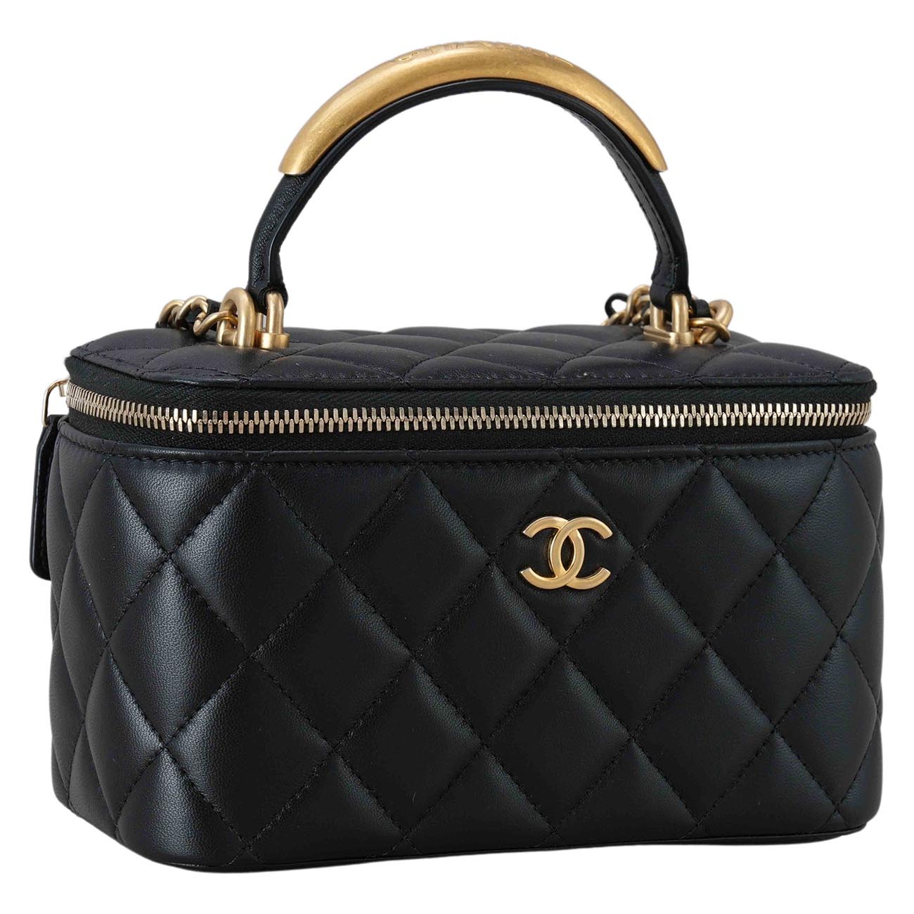 CHANEL(USED)샤넬 AP2199 램스킨 탑핸들 직사각 베니티