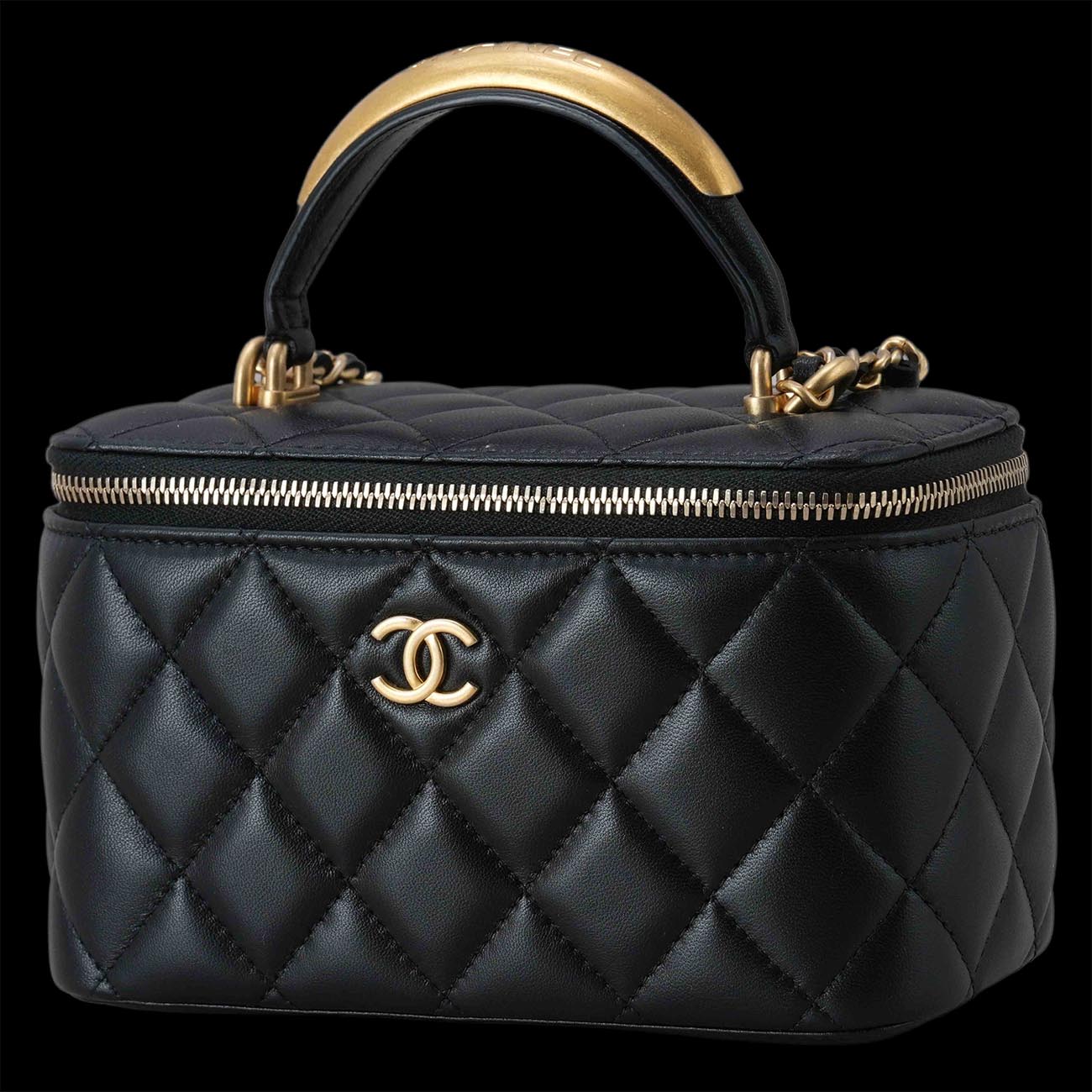 CHANEL(USED)샤넬 AP2199 램스킨 탑핸들 직사각 베니티