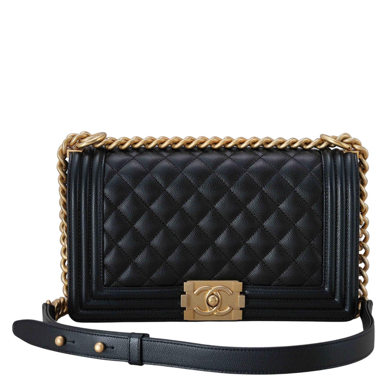 CHANEL(USED)샤넬 보이샤넬 캐비어 미듐 금장