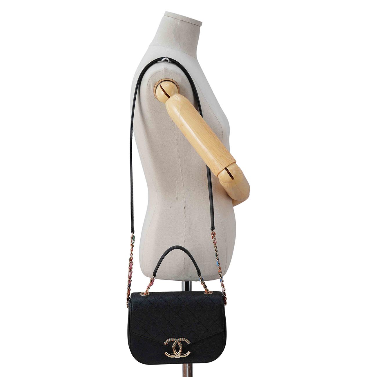 CHANEL(USED)샤넬 A93659 시즌 캐비어 하프 앤 하프 크로스백