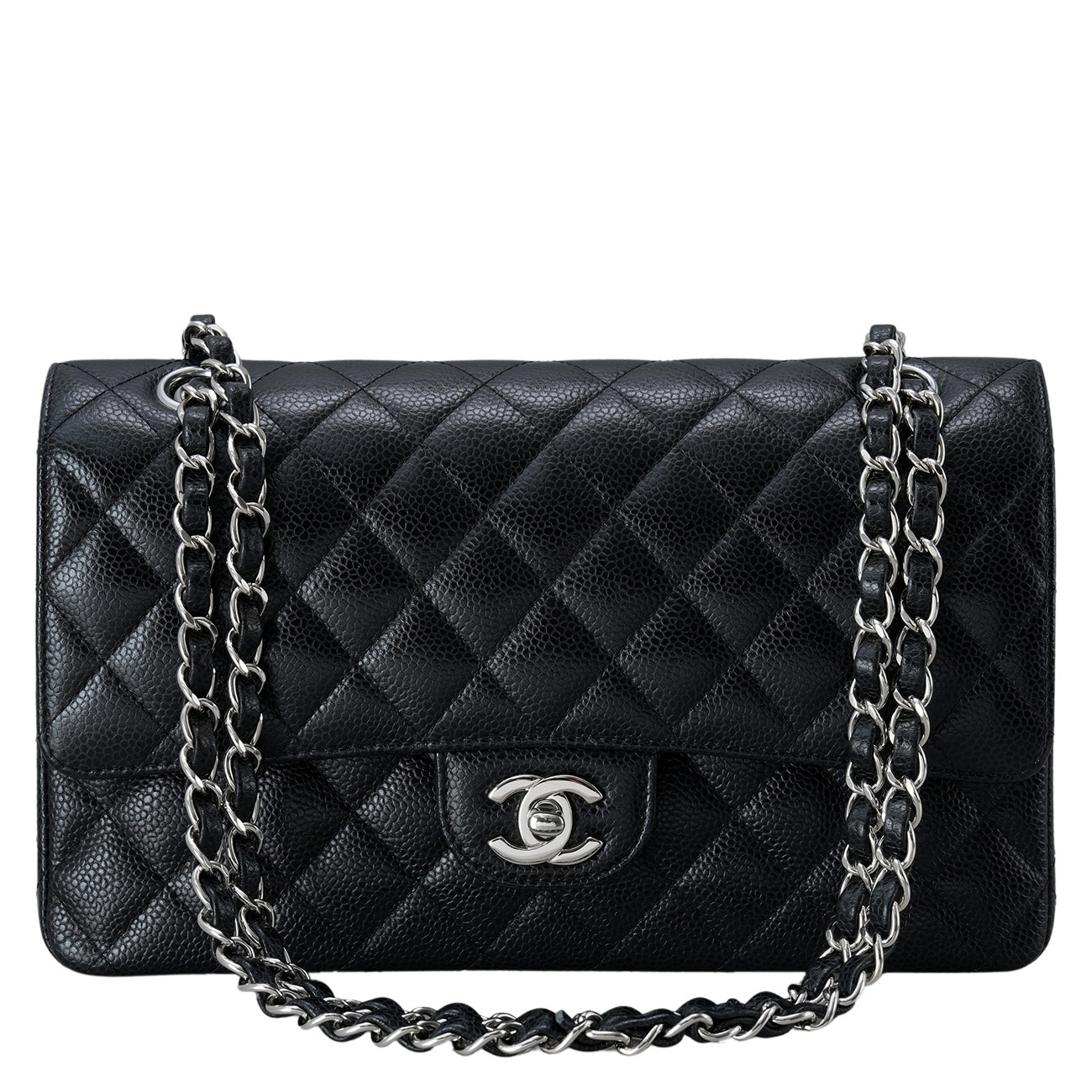 CHANEL(USED)샤넬 클래식 캐비어 미듐 은장