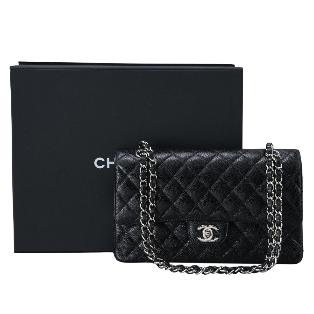 CHANEL(USED)샤넬 클래식 캐비어 미듐 은장