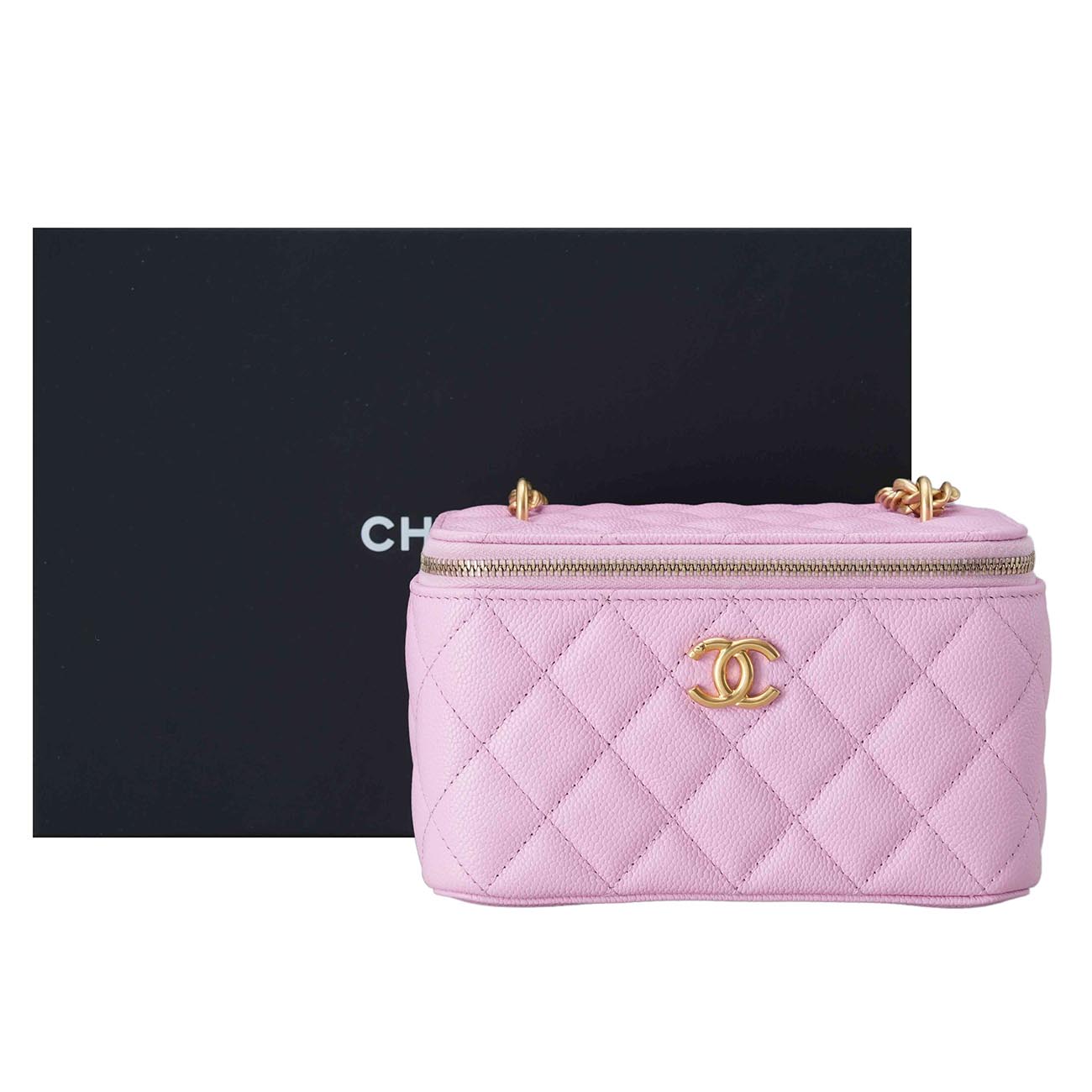 CHANEL(USED)샤넬 캐비어 하트볼 직사각 베니티