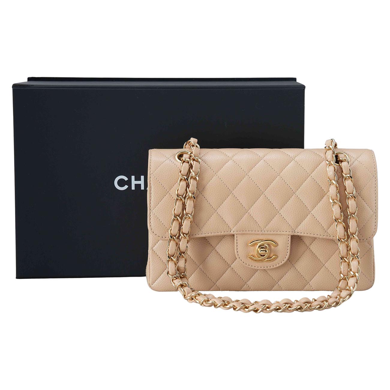CHANEL(USED)샤넬 클래식 캐비어 스몰 플랩백 베이지