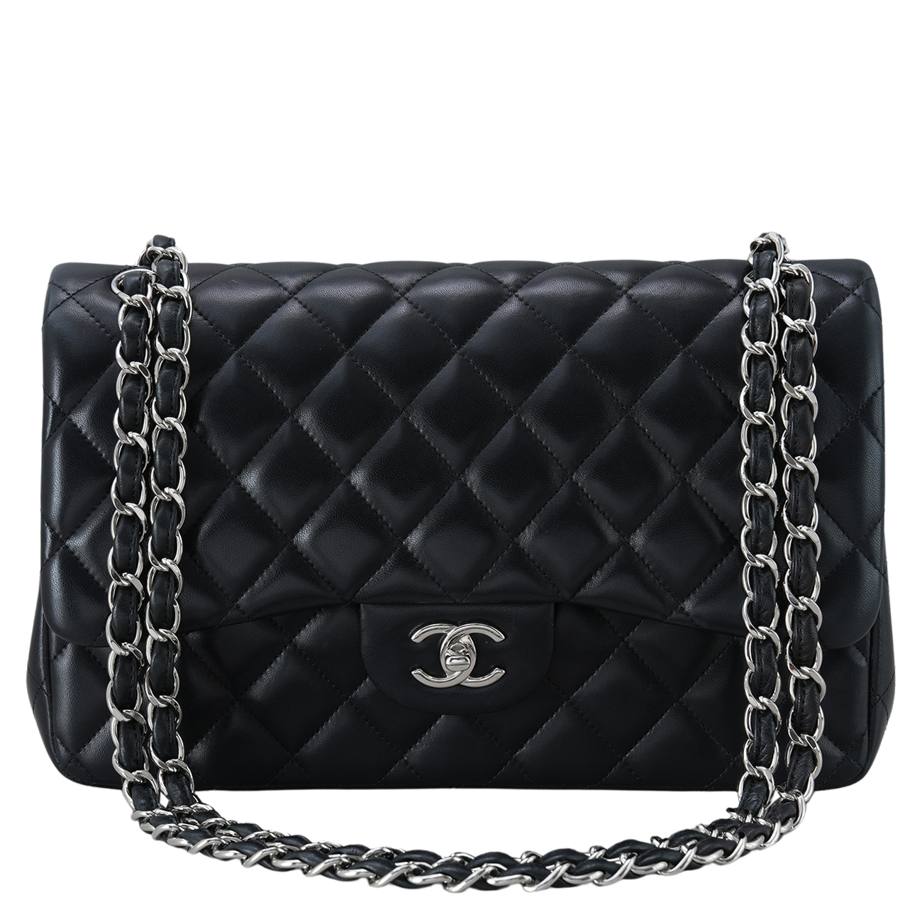 CHANEL(USED)샤넬 클래식 램스킨 라지 블랙 은장