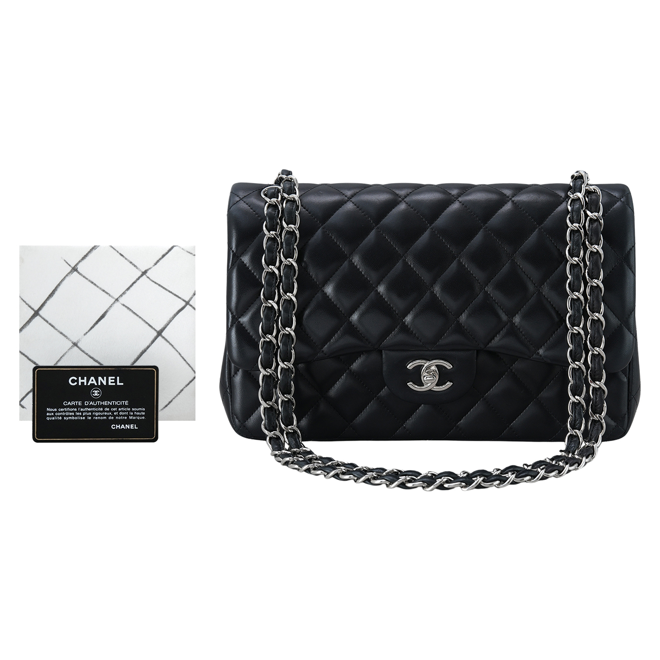 CHANEL(USED)샤넬 클래식 램스킨 라지 블랙 은장