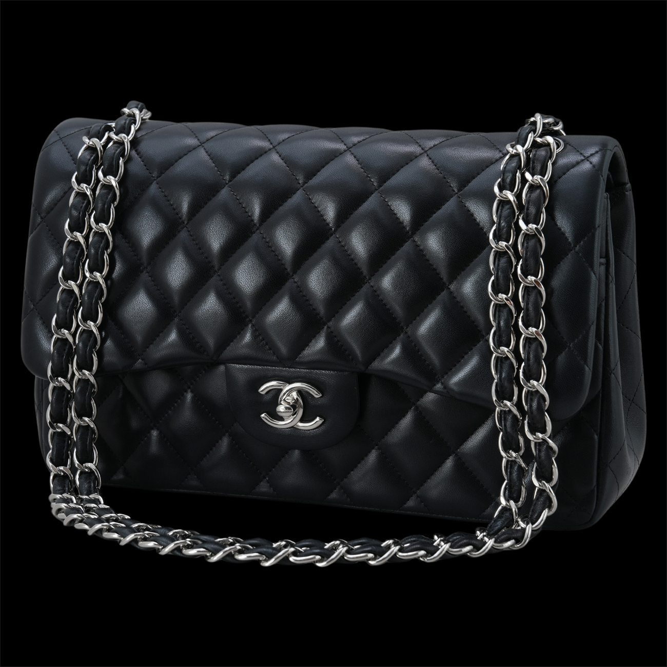 CHANEL(USED)샤넬 클래식 램스킨 라지 블랙 은장