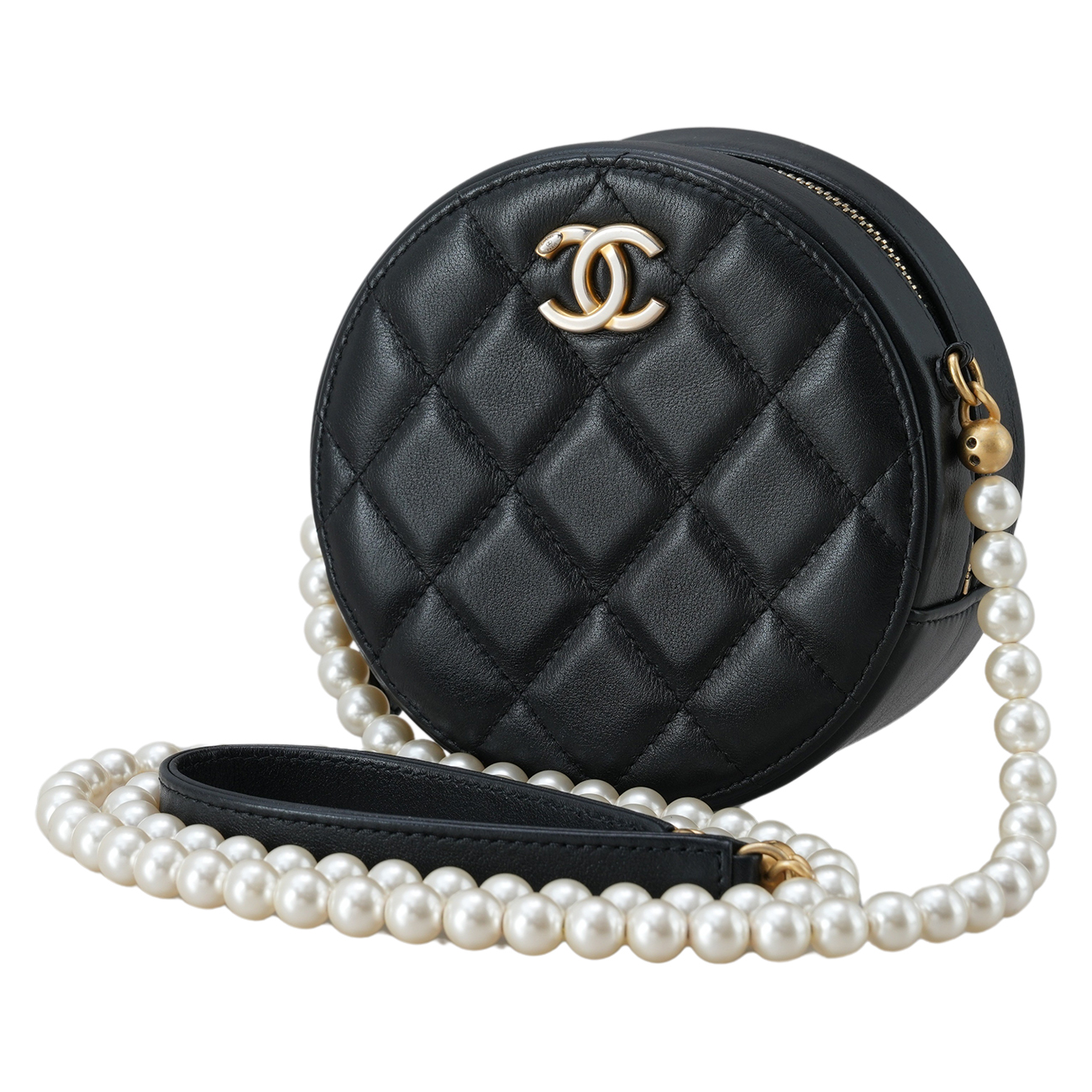 CHANEL(USED)샤넬 램스킨 진주장식 동그리백