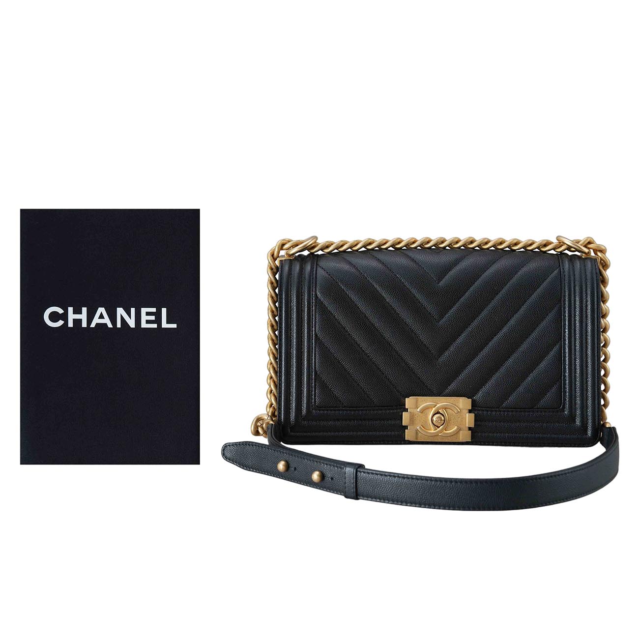 CHANEL(USED)샤넬 보이샤넬 캐비어 쉐브론 미듐