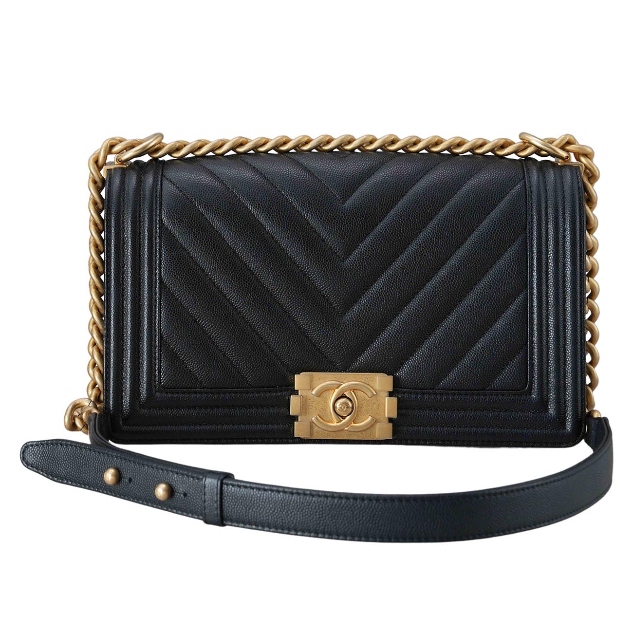 CHANEL(USED)샤넬 보이샤넬 캐비어 쉐브론 미듐