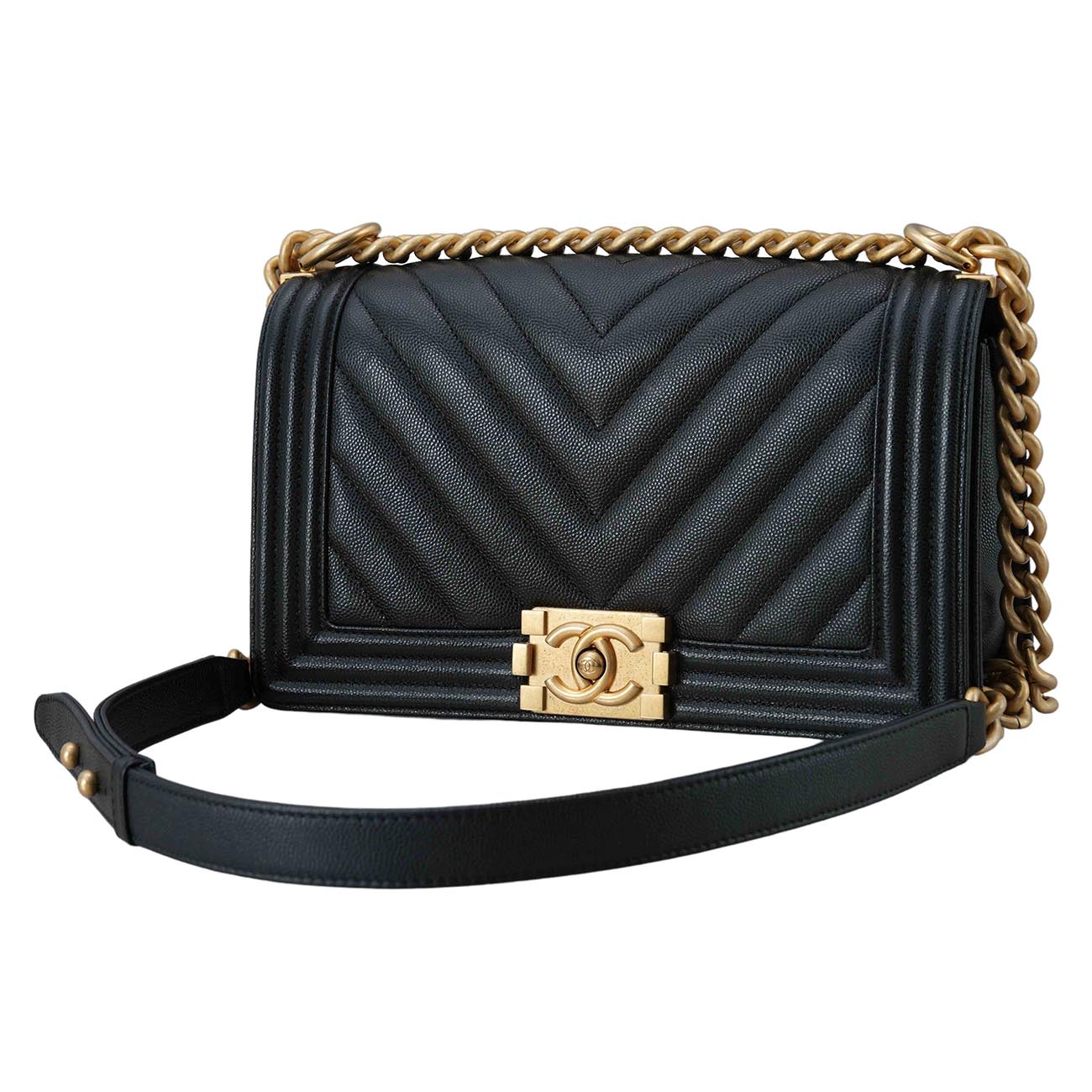 CHANEL(USED)샤넬 보이샤넬 캐비어 쉐브론 미듐