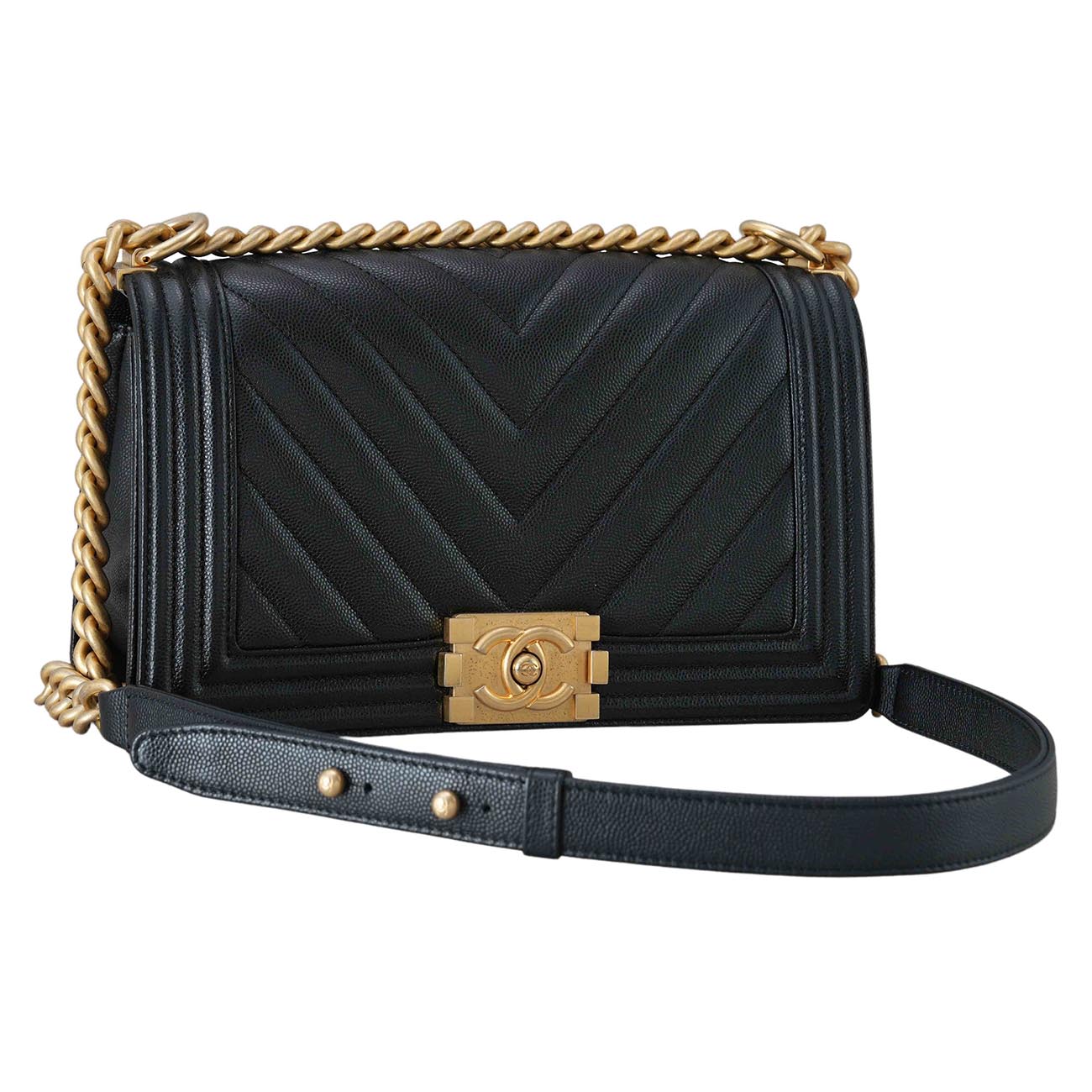 CHANEL(USED)샤넬 보이샤넬 캐비어 쉐브론 미듐