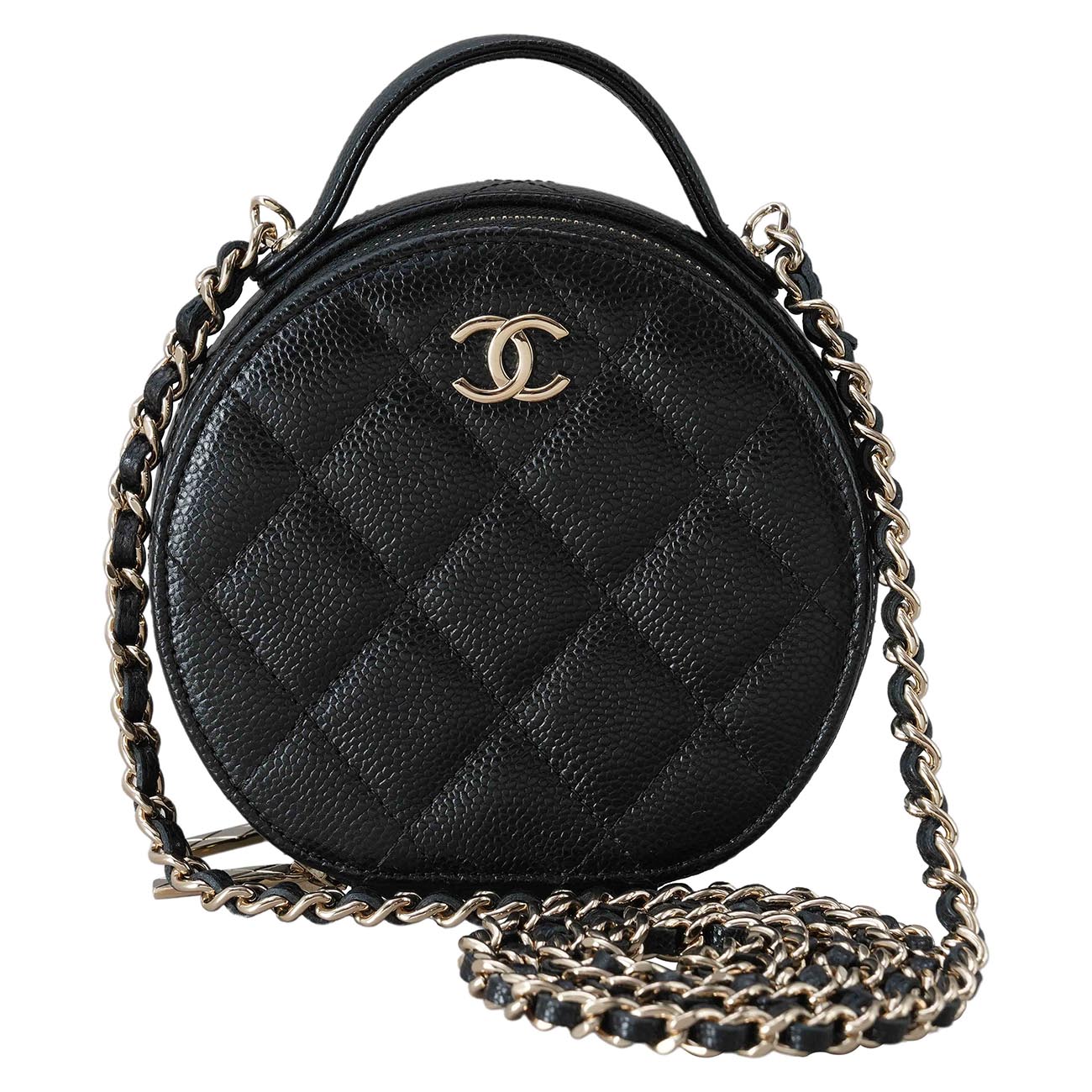 CHANEL(USED)샤넬 AP2502 캐비어 탑핸들 동그리백 블랙