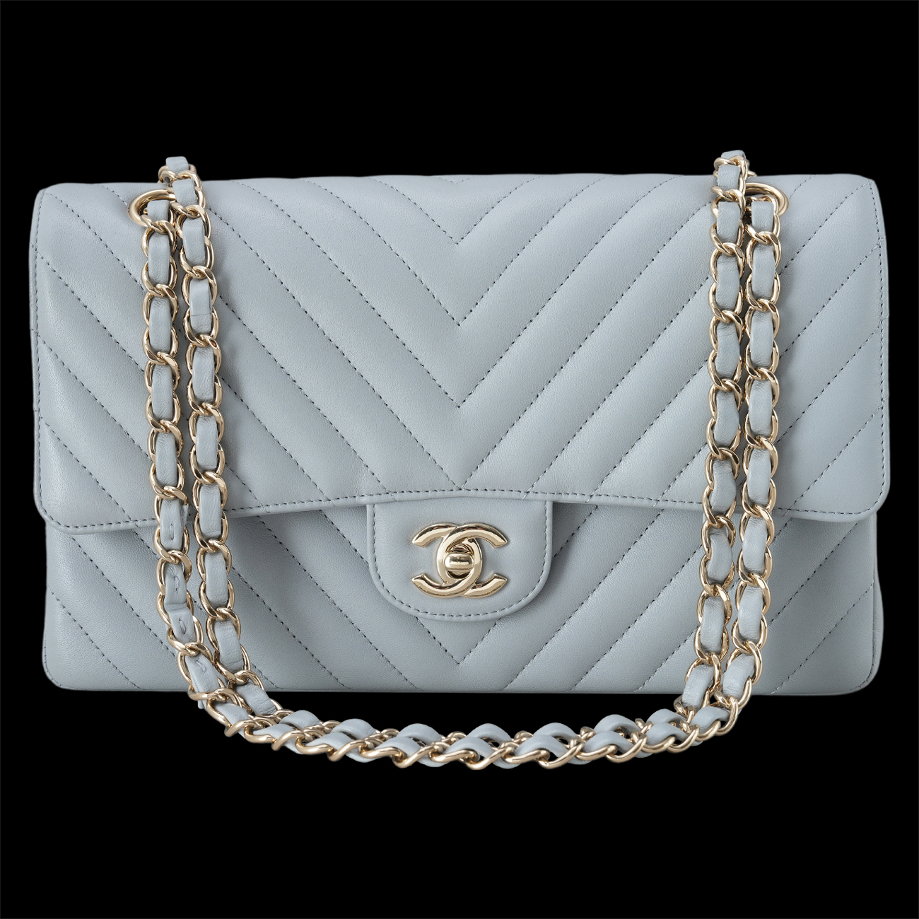 CHANEL(USED)샤넬 램스킨 쉐브론 클래식 미듐
