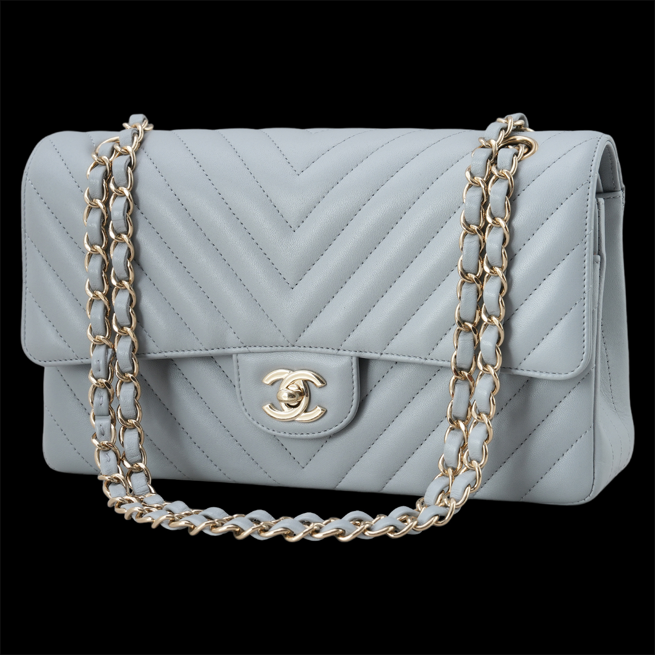 CHANEL(USED)샤넬 램스킨 쉐브론 클래식 미듐