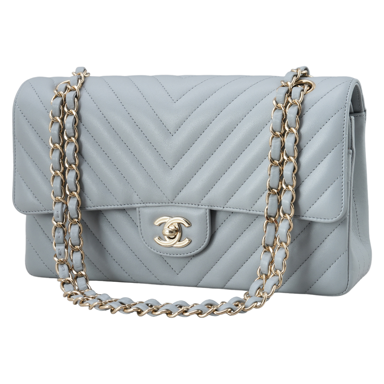 CHANEL(USED)샤넬 램스킨 쉐브론 클래식 미듐