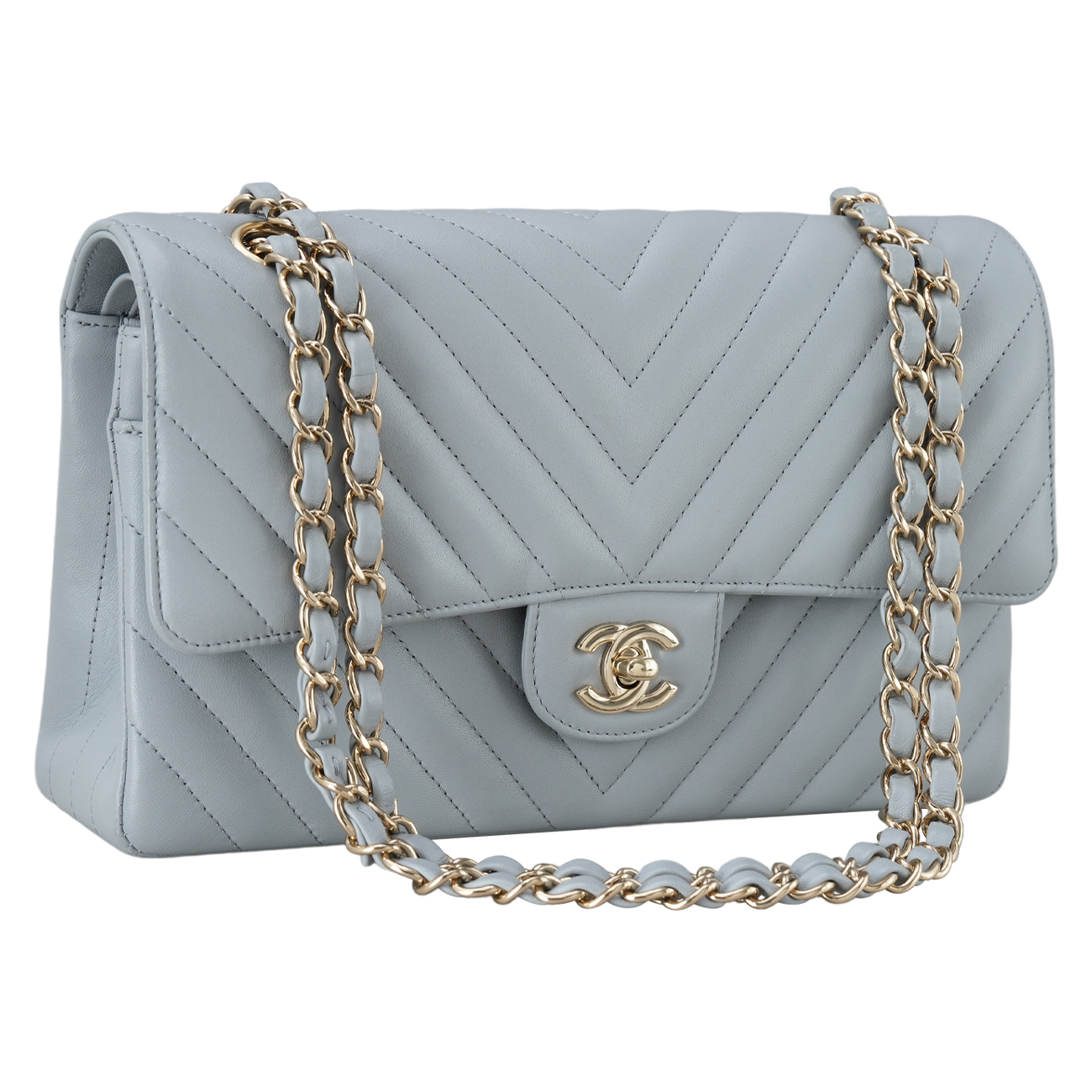 CHANEL(USED)샤넬 램스킨 쉐브론 클래식 미듐