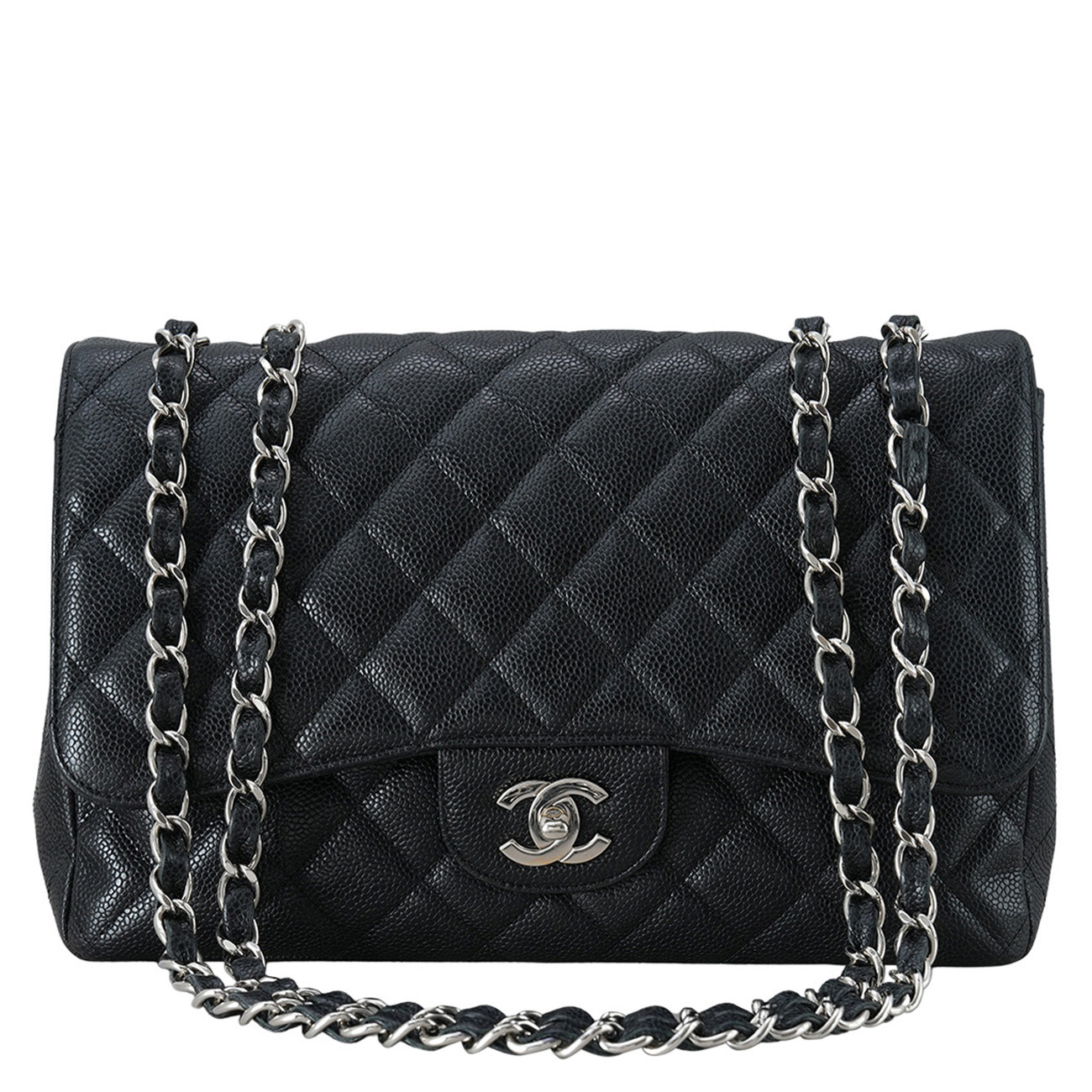 CHANEL(USED)샤넬 클래식 캐비어 점보 원플랩백 은장
