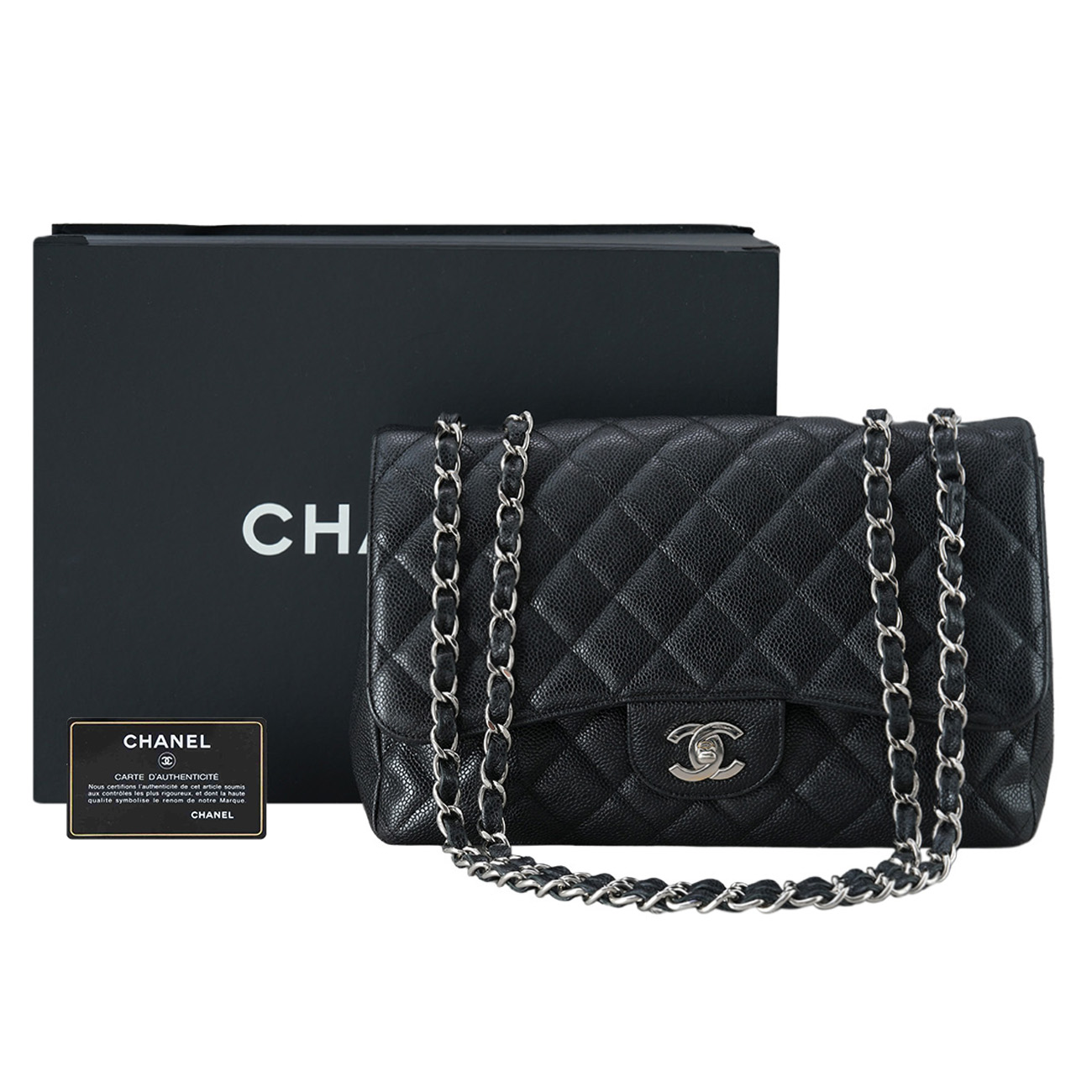 CHANEL(USED)샤넬 클래식 캐비어 점보 원플랩백 은장