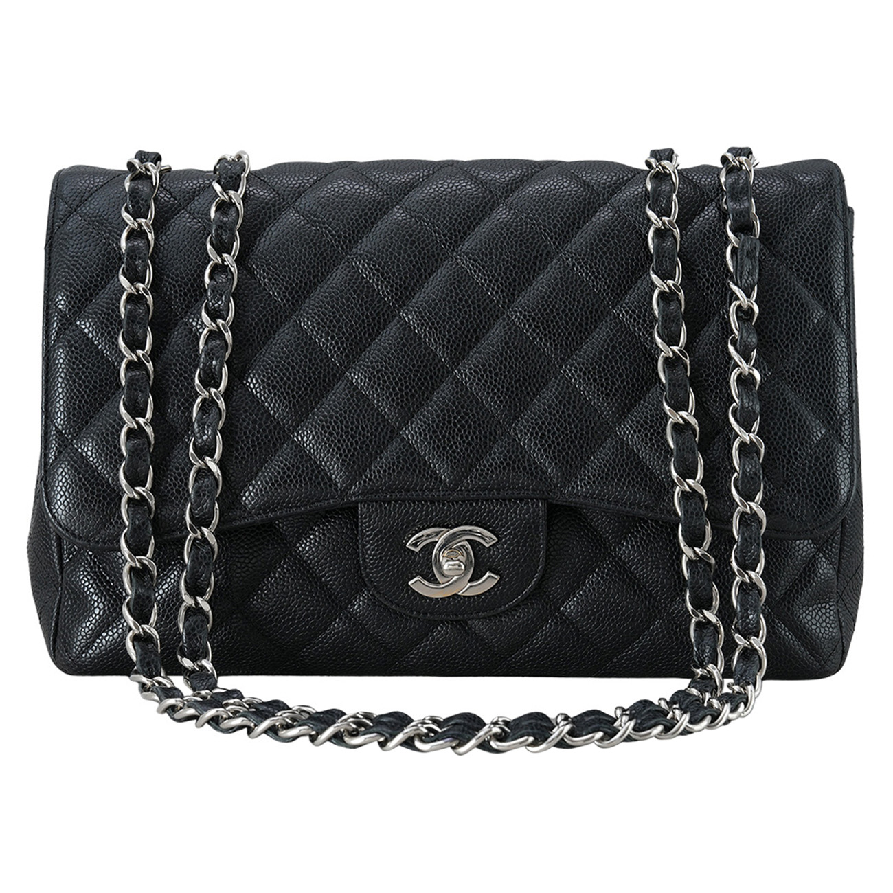 CHANEL(USED)샤넬 클래식 캐비어 점보 원플랩백 은장