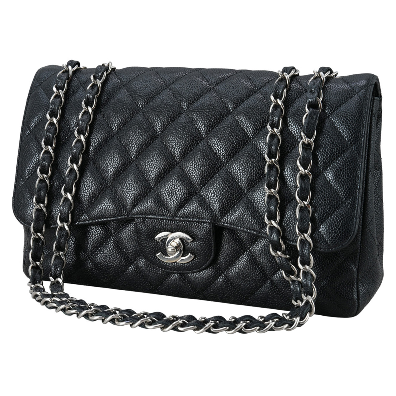 CHANEL(USED)샤넬 클래식 캐비어 점보 원플랩백 은장