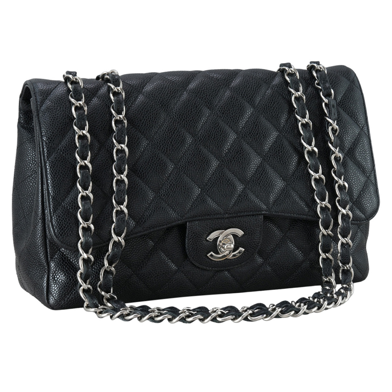 CHANEL(USED)샤넬 클래식 캐비어 점보 원플랩백 은장