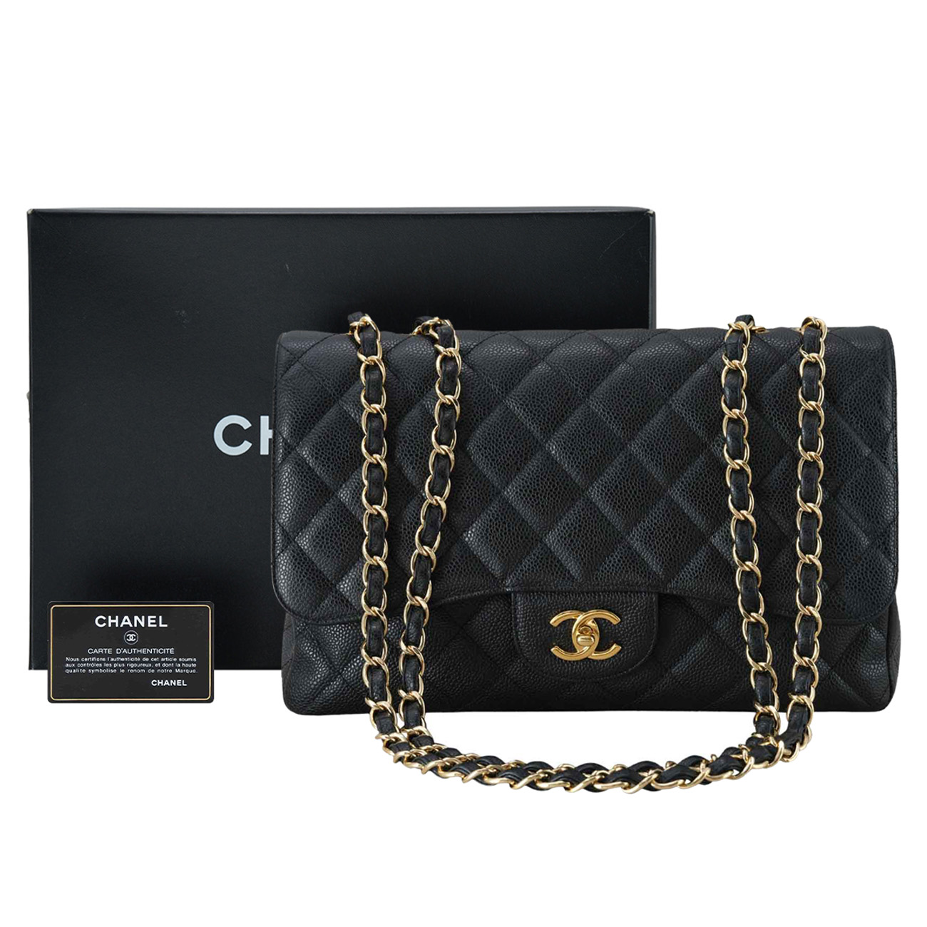CHANEL(USED)샤넬 클래식 캐비어 점보 원플랩백 금장