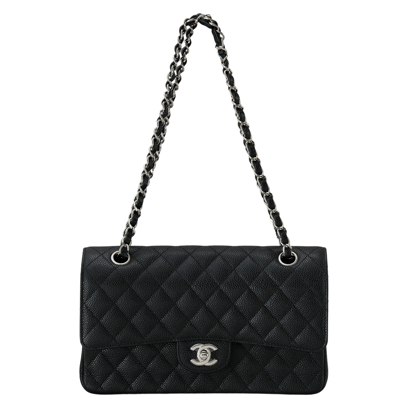 CHANEL(USED)샤넬 클래식 캐비어 미듐 은장