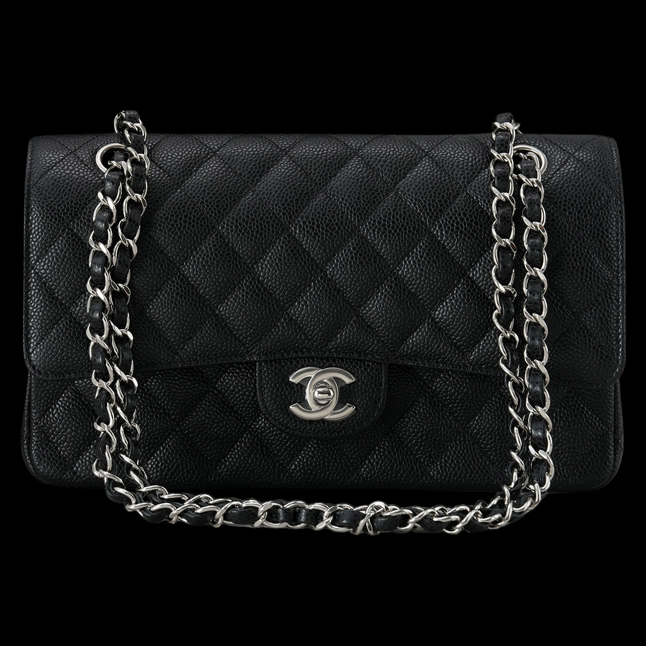 CHANEL(USED)샤넬 클래식 캐비어 미듐 은장