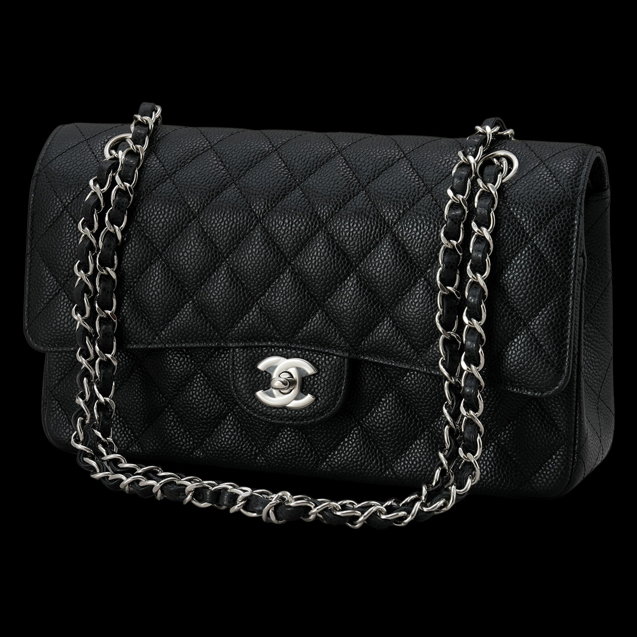 CHANEL(USED)샤넬 클래식 캐비어 미듐 은장