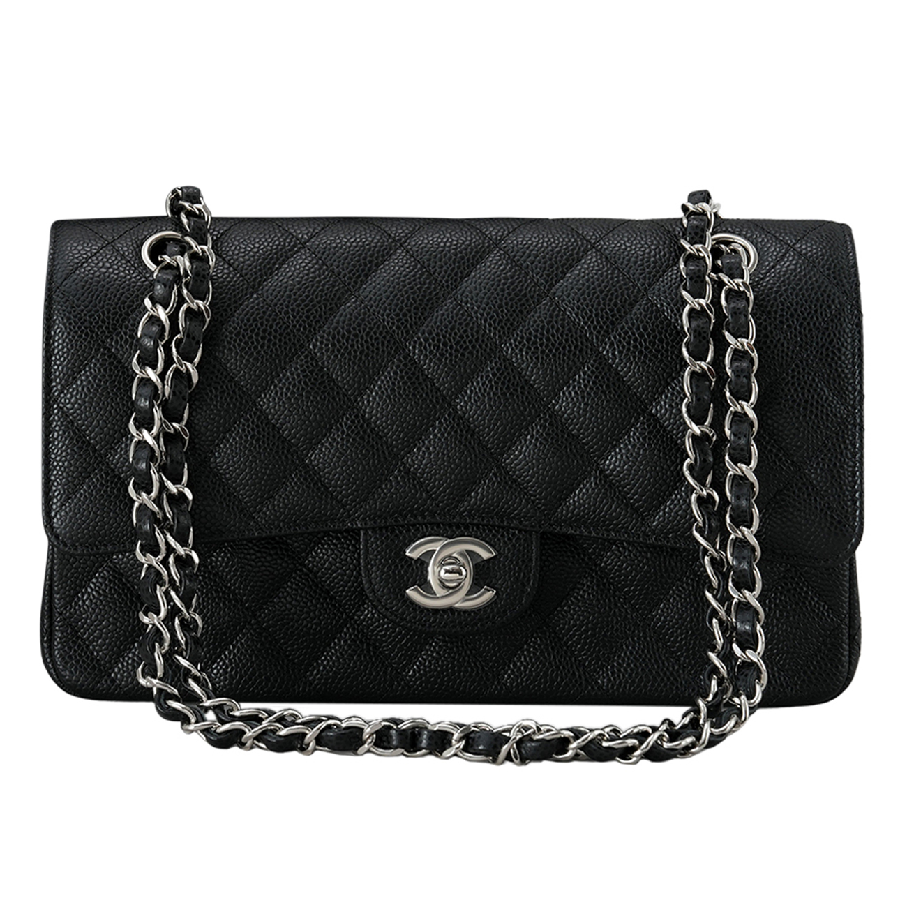 CHANEL(USED)샤넬 클래식 캐비어 미듐 은장