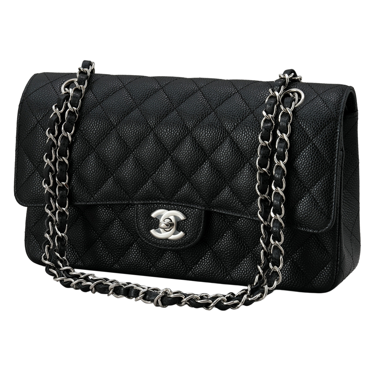 CHANEL(USED)샤넬 클래식 캐비어 미듐 은장