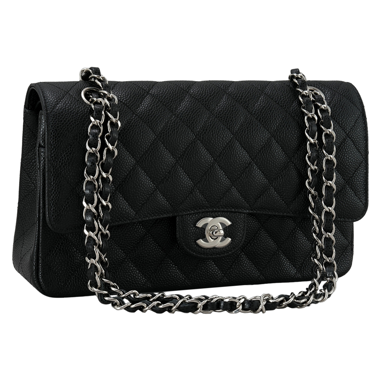 CHANEL(USED)샤넬 클래식 캐비어 미듐 은장