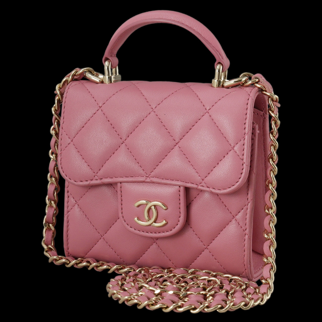 CHANEL(USED)샤넬 AP2682 램스킨 탑핸들 미니 베니티 크로스백